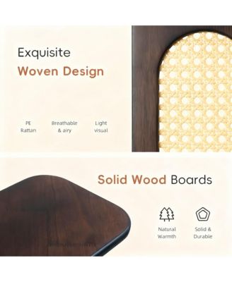 Rubber Wood Corner Shelf 4-Tier Bookshelf with Drawer Rattan Display Stand