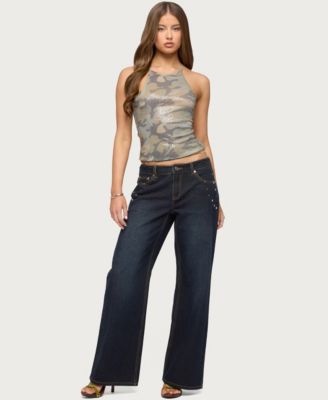 Women's Spiral Studded Low Rise Baggy Jeans
