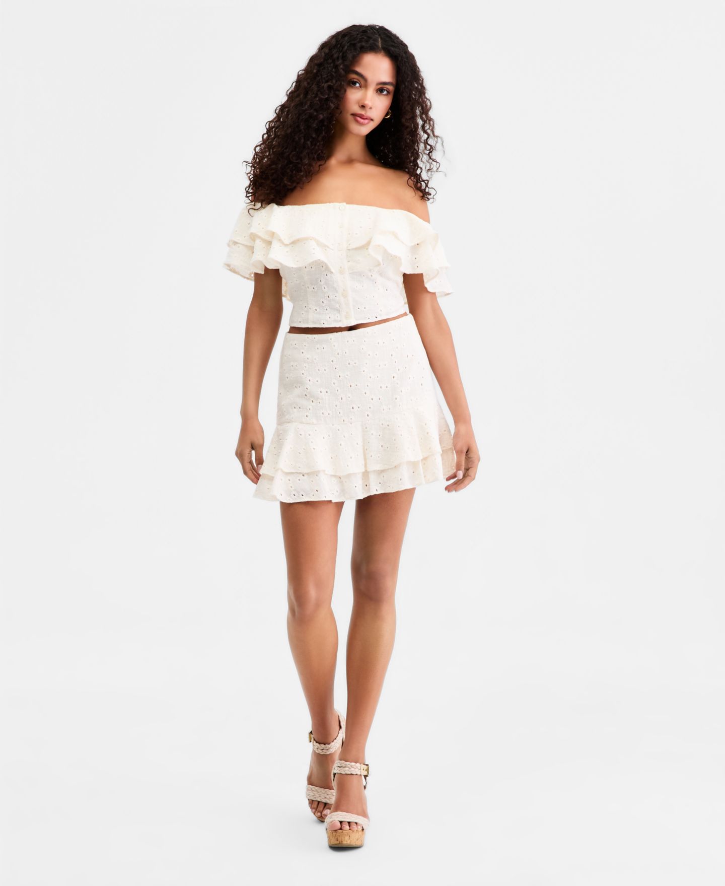 Женская юбка GUESS Sade Ruffled Cotton Mini, цвет: Кремовый белый — фото 2