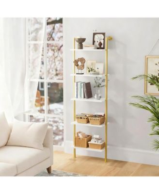 Ladder Bookshelf Wall-Mounted Solid Wood Industrial Storage Rack