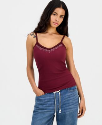 Juniors' Beaded-Trim Y2K Camisole