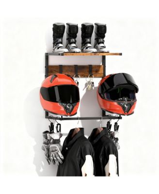 Helmet Wall Mount shelf Hat Stand Display Gear Storage Organizer Metal Wood