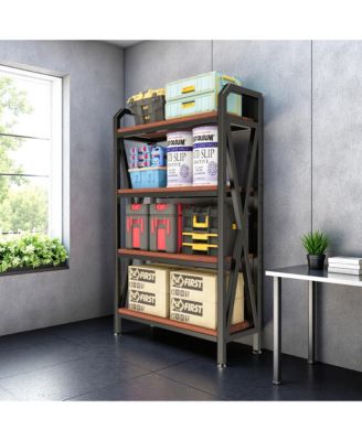 4-Level Storage Shelves - Metal and Wooden Open Shelving Unit, Adjustable Freestanding Organizer for Garage, Pantry, Living Room