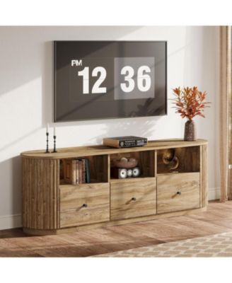70.87" TV Stand for TVs up to 80", Modern Curved Media Console with 3 Drawers and Open Storage,
