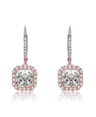 Elegant Sterling Silver Cubic Zirconia Square Drop Earrings