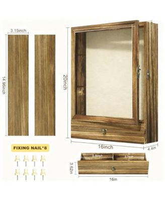 Wood Shadow Box with Shelves Drawer Display Case
