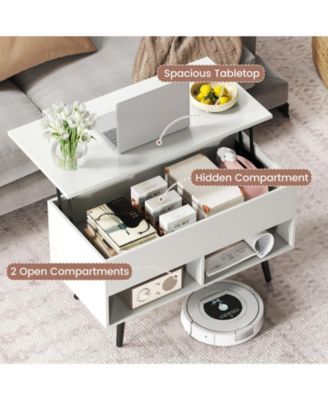 31.5 Inch Lift-Top Coffee Table with Hidden Storage and 2 Open Shelves