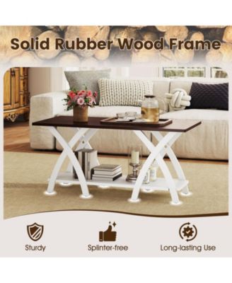 40 Inch Farmhouse Wooden 2-Tier Coffee Table with Storage Shelf for Living Room