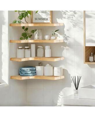Floating Corner Shelves Wall Mounted Set of 2 Solid Wood Storage Display