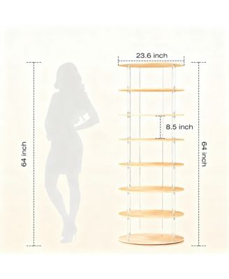 7-Tier Rotating Shoe shelf 360 degree Spinning Tower Wood Acrylic Organizer