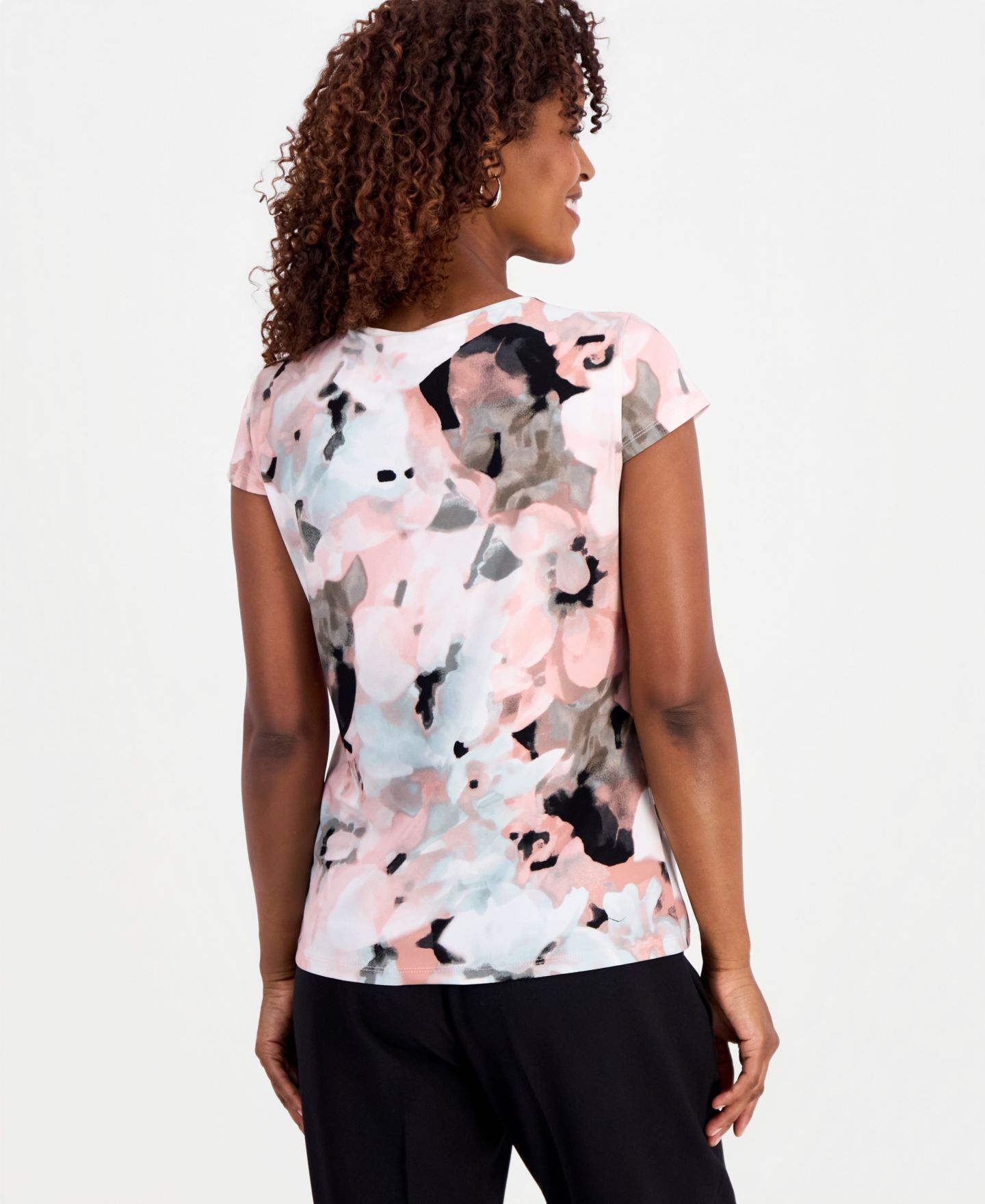 Женский топ Kasper Petite Blurred Floral Cowlneck, цвет: Разноцветный — фото 4