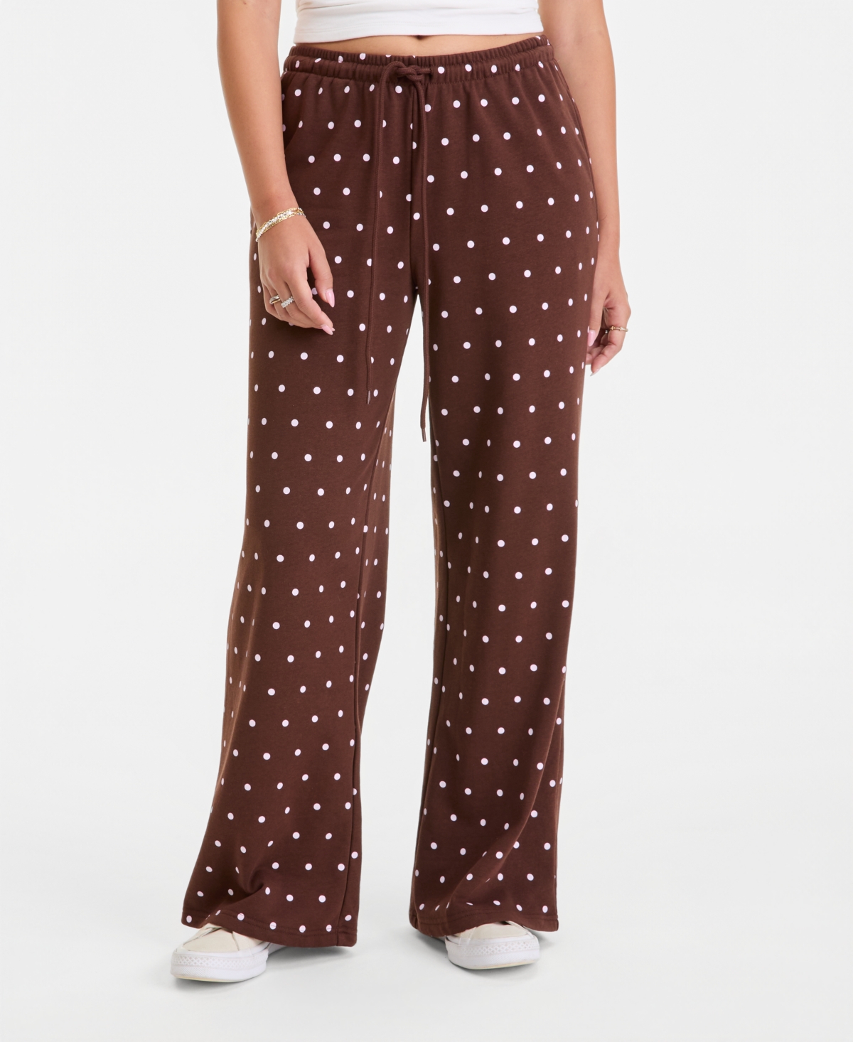 Rebel Veil Juniors' Printed Wide-Leg Drawstring Sweatpants