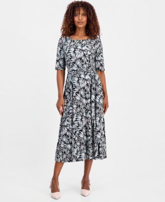 Kasper Women's Printed Elbow-Sleeve Fit & Flare Dress - Macy's