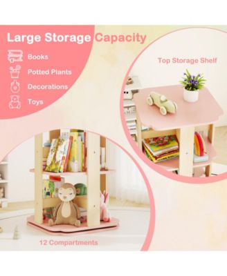 Freestanding 3 Tier Toddler Book Rack with 12 Compartments