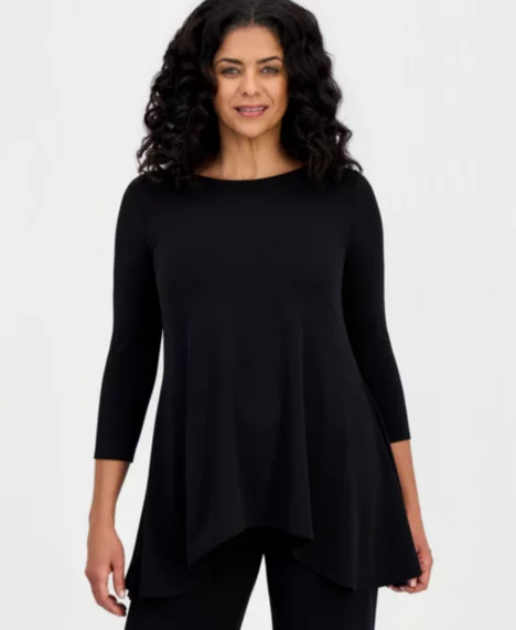 Women's 3/4-Sleeve Knit Top, Regular & Petites - Deep Black