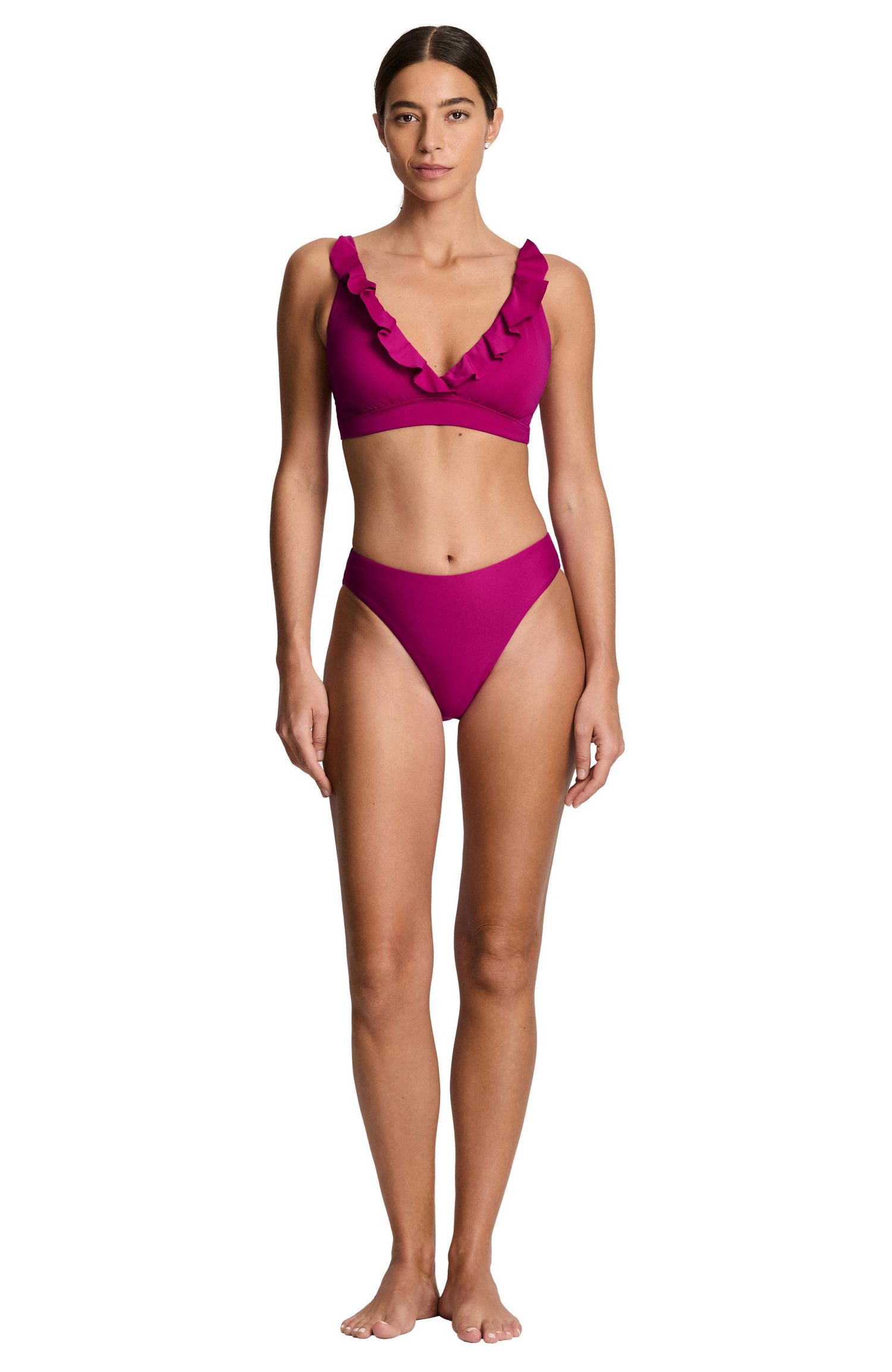 Women's Plumeria Ruffle Underwire Bralette Swimsuit Top