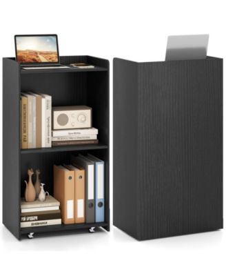 Rolling Podium Stand with 2 Shelves and Lockable Wheels