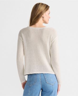 Women's Cotton Viscose Mesh Jacquard Crew Neck Sweater