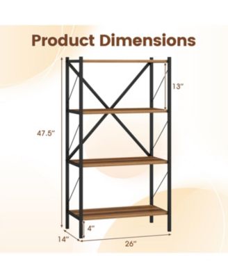 Heavy Duty 4 Tier Bookshelf with Metal Frame Storage Unit