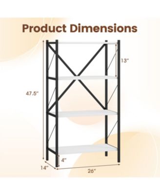 Heavy Duty 4 Tier Bookshelf with Metal Frame Storage Unit