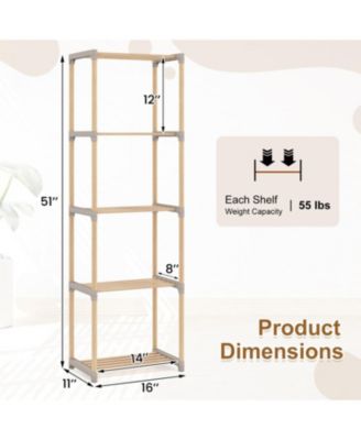 5 Tier Open Bookshelf Storage for Home Office and Bathroom