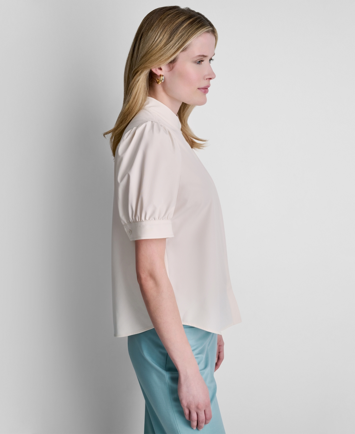 Dkny Petite Woven Mandarin Collar Blouse