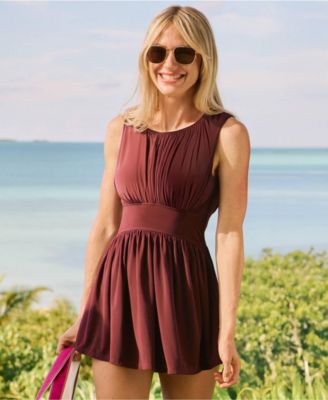 Women's High Neck Ruched Swim Dress