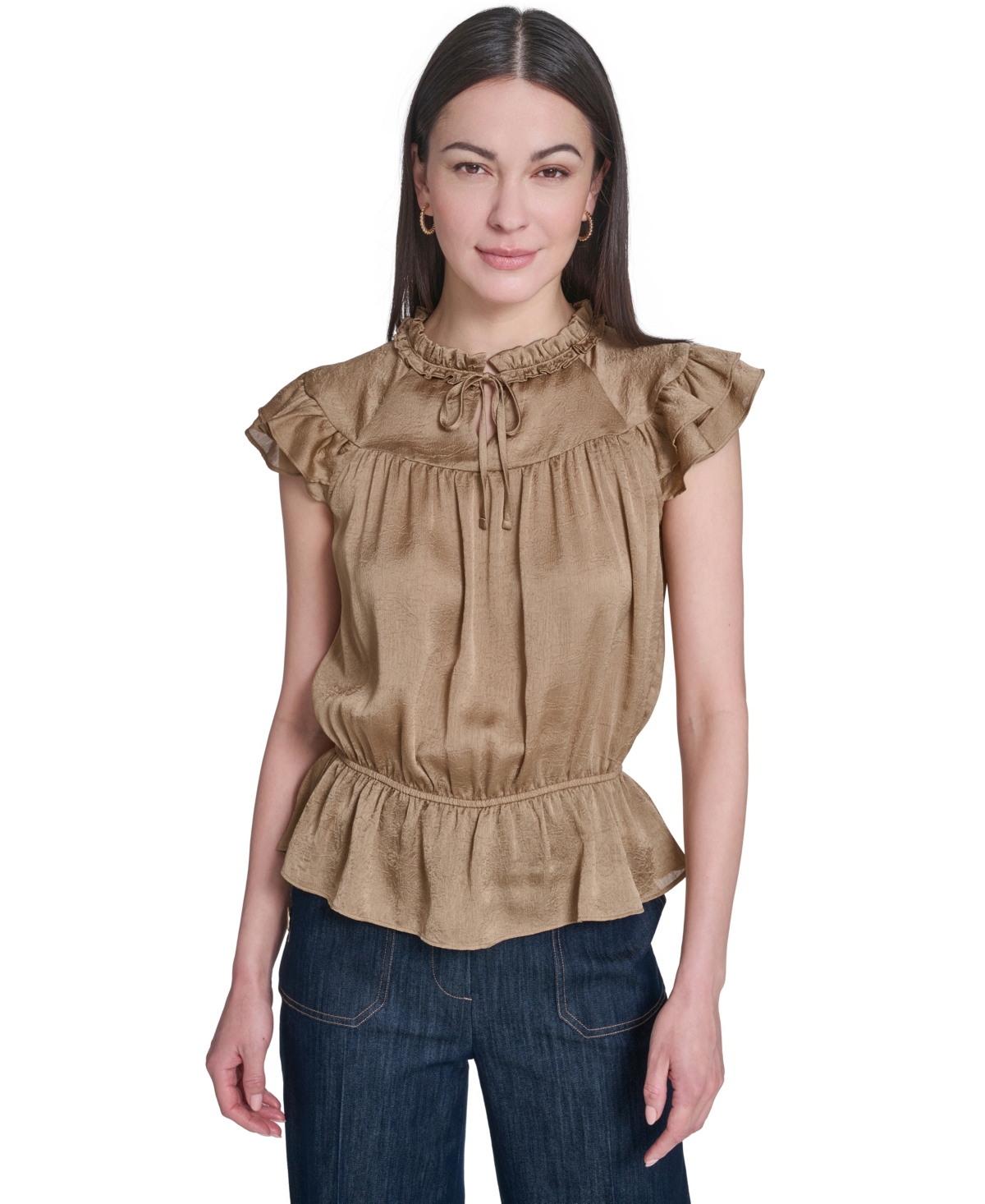 Tommy Hilfiger Women's Peplum Crew Neck Flutter-Sleeve Top
