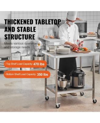 Stainless Steel Rolling Work Table 30 x 36 x 38 in with 4 Casters