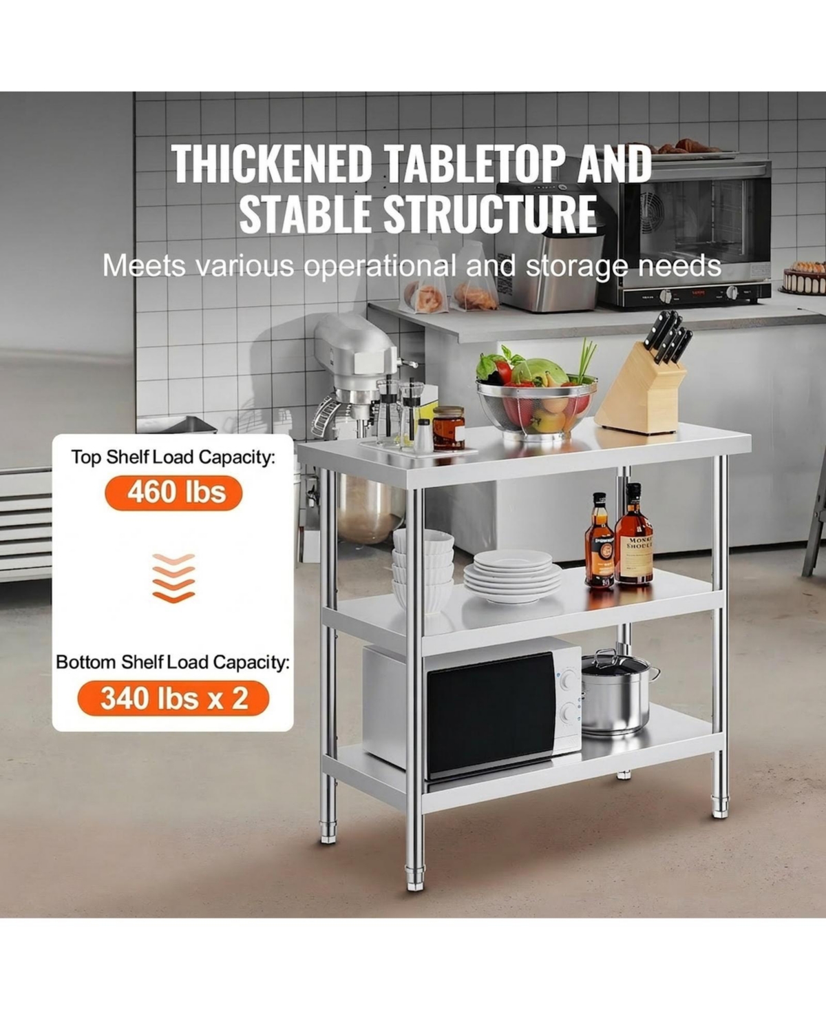 Gouun Stainless Steel Food Prep Table 18 x 36 x 34 in with Adjustable Undershelf