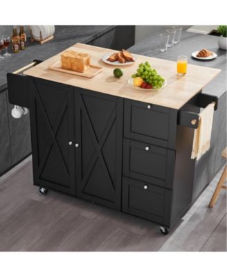 56 in Rolling Kitchen Island Cart and Storage Cabinet, Drop Leaf