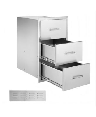 Stainless Steel Triple Access Outdoor Kitchen Drawers 16.5 x 29 x 20.5 in, Flush Mount BBQ Island