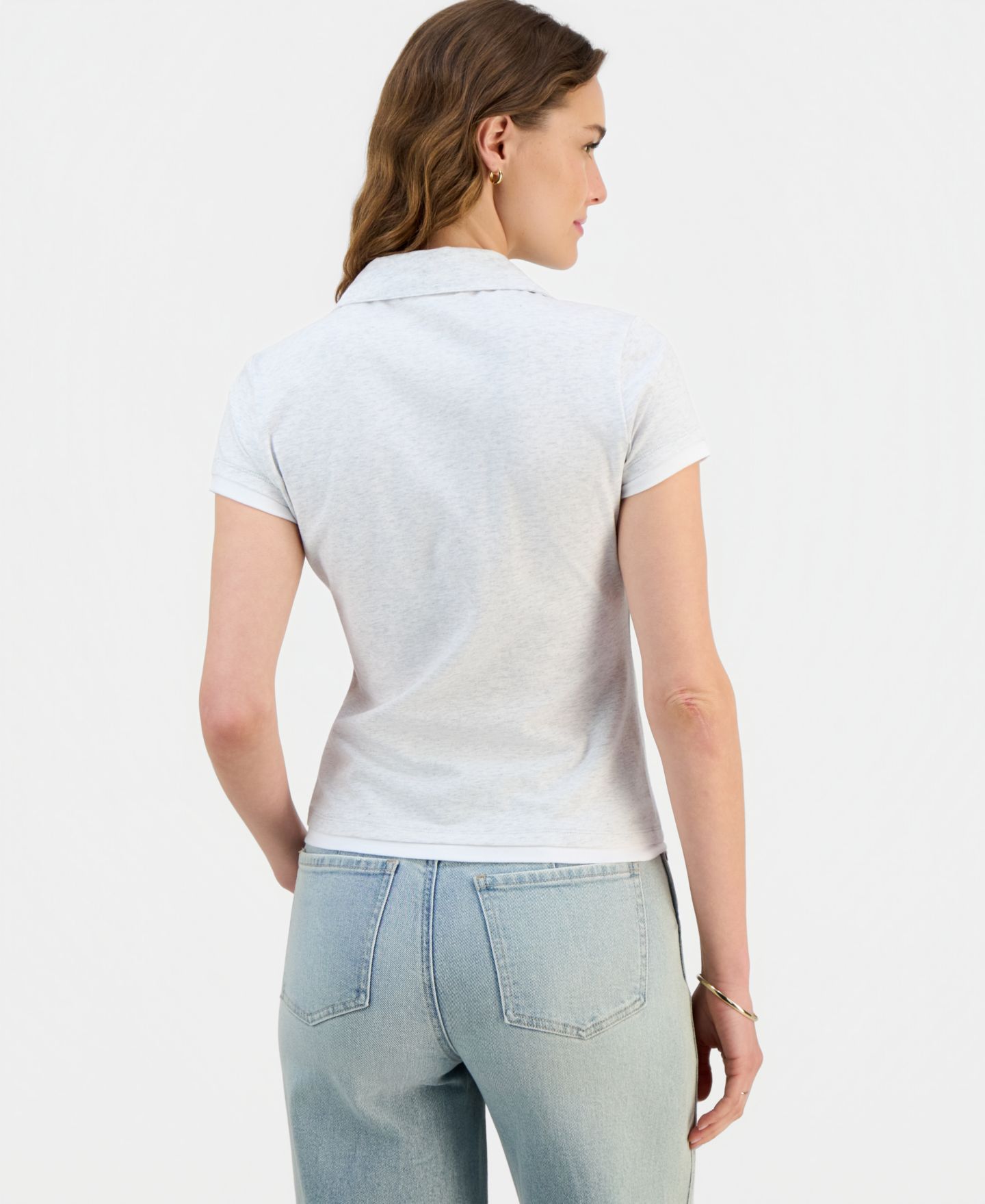 Женское поло Ultra Flirt Juniors' Layered-Look Polo Shirt, цвет: Меланжевый серый — фото 3