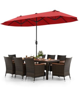 9 Piece Patio Wicker Dining Set w/ Double-Sided Patio Wine Umbrella Stackable Chairs