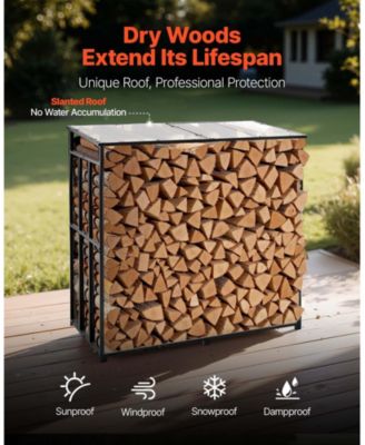 4 ft Firewood Rack with Sloped Roof Outdoor Log Storage Shed