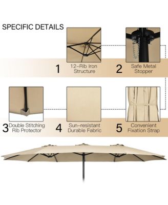 9 Piece Patio Wicker Dining Set w/ Double-Sided Patio Beige Umbrella Stackable Chairs