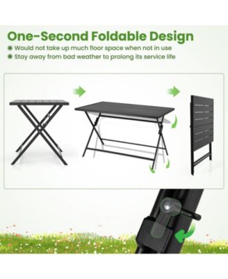 Set of 5 Foldable Outdoor Dining SetLarge Rectangular Metal Table 4 Mesh Armchairs