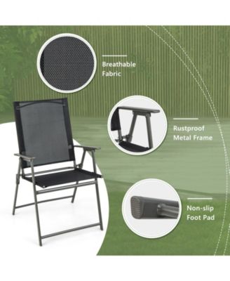 Set of 5 Foldable Outdoor Dining SetLarge Rectangular Metal Table 4 Mesh Armchairs