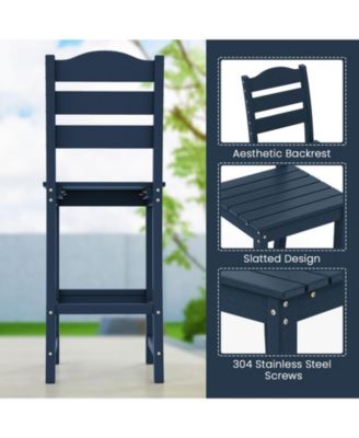 Set Of 2 Outdoor HDPE Bar Stool Patio Tall Chair Backrest Footrest All Weather