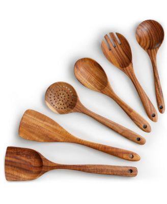 6-Piece Durable Wooden Cooking Spoons Set with Comfort Grip