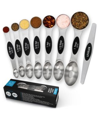 Stainless Steel Magnetic Measuring Spoons, 8 Piece Set with Leveler