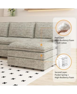 108" Modular Sectional Sofa, Chenille Cloud Couch with Ottoman, Deep Seat for Apartment