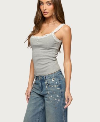 Women's Aileen Contrast Lacey Henley Tank Top