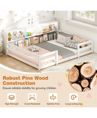 Montessori Floor Bed with Storage Compartments and Shelf