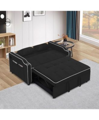 Velvet Sleeper Sofa Bed, 3-in-1 Convertible Loveseat with Cupholder, USB Port and Adjustable Backrest