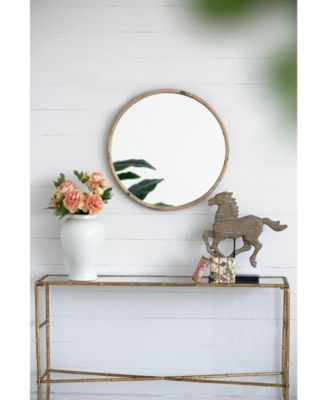 28" Round Wood Mirror, Wall Mounted Mirror Home Decor for Bathroom Living Room