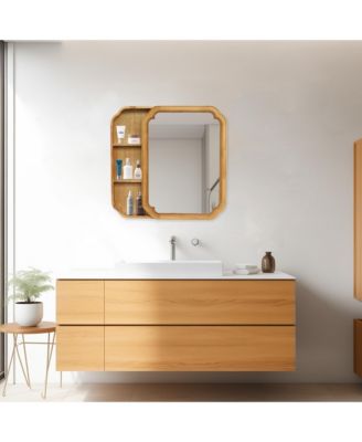 31.5" x 23.82" Wood Framed Wall - Mounted Mirror Cabinet with Storage Shelves, Medicine Mirror for Bathroom, Living Room, Entryway