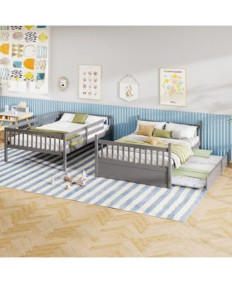 Full over Full Bunk Bed Platform Wood Bed with Ladder