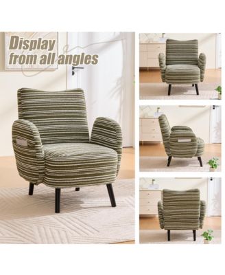 Modern Accent Chair - Sanded Fabric, Side Storage Pocket, Solid Wood Legs for Living Room, Bedroom