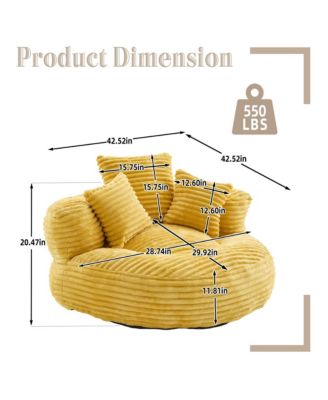 Oversized Corduroy Bean Bag Chair, Lazy Sofa with Memory Foam, 3 Pillows and Armrest, Comfortable Fireside Chair for Living Room